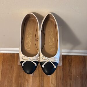 Express Black and Cream Flats with Bow Detail